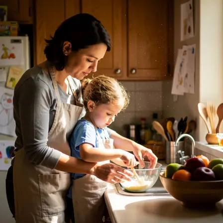 femme apprenant la cuisine traditionnelle française dans une cuisine chaleureuse et lumineuse