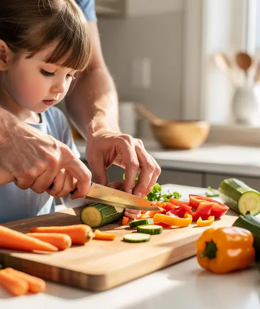 mains préparant des aliments sur un plan de travail en cuisine avec lumière naturelle