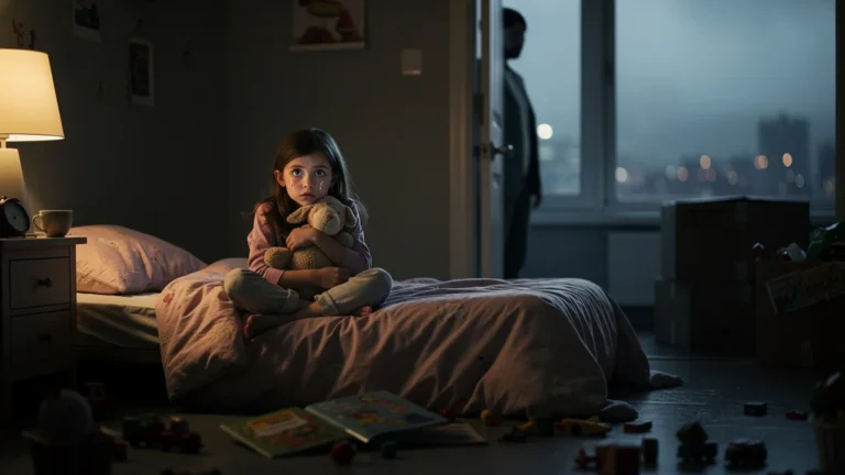 Enfant inquiète dans sa chambre, cauchemars causés par un déménagement non expliqué