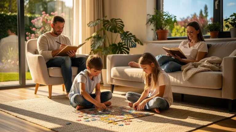 Famille sans écrans un mercredi après-midi, activités calmes et connexion après 6 semaines sans écrans